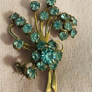 Antique Vintage Sterling Silver Blue Stones Floral Bouquet Pin Awesome!